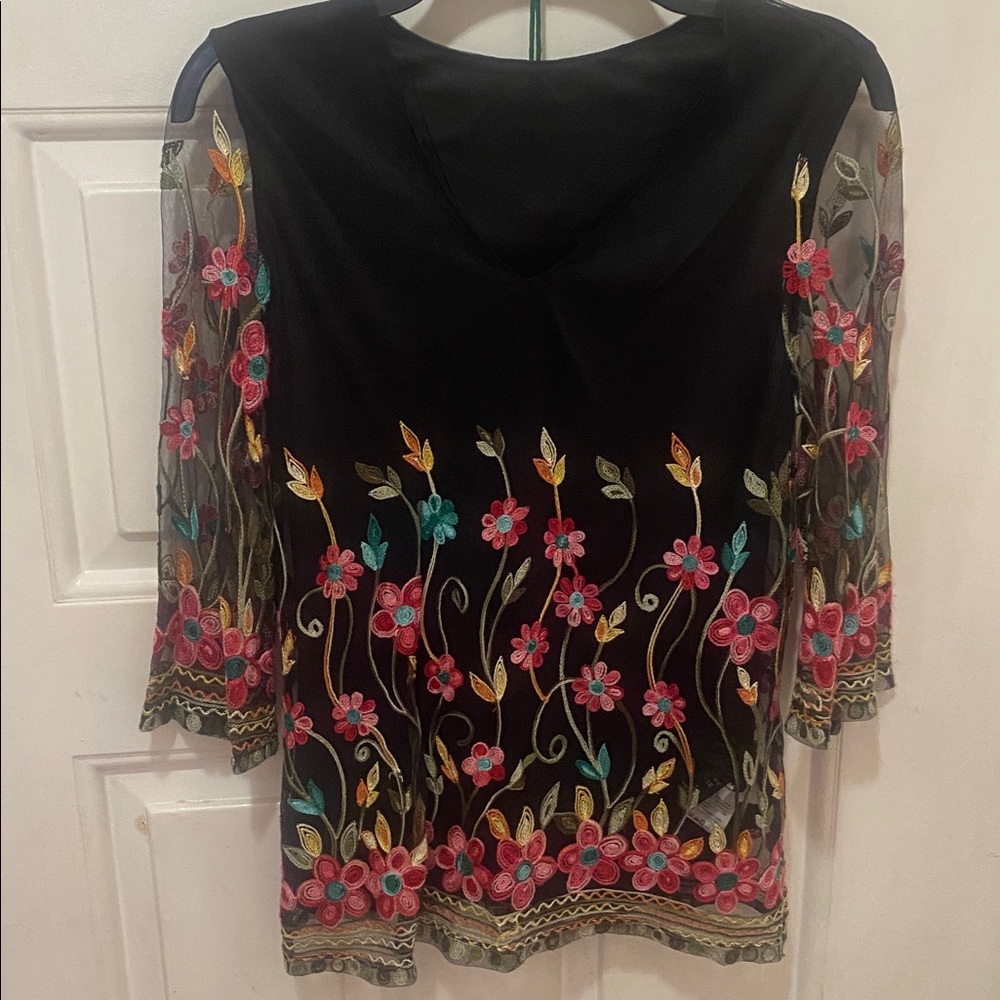 Vintage Emery Rose Top  Floral Embroidered Multi-color Blouse 3/4 Sleeves Small - Picture 3 of 14
